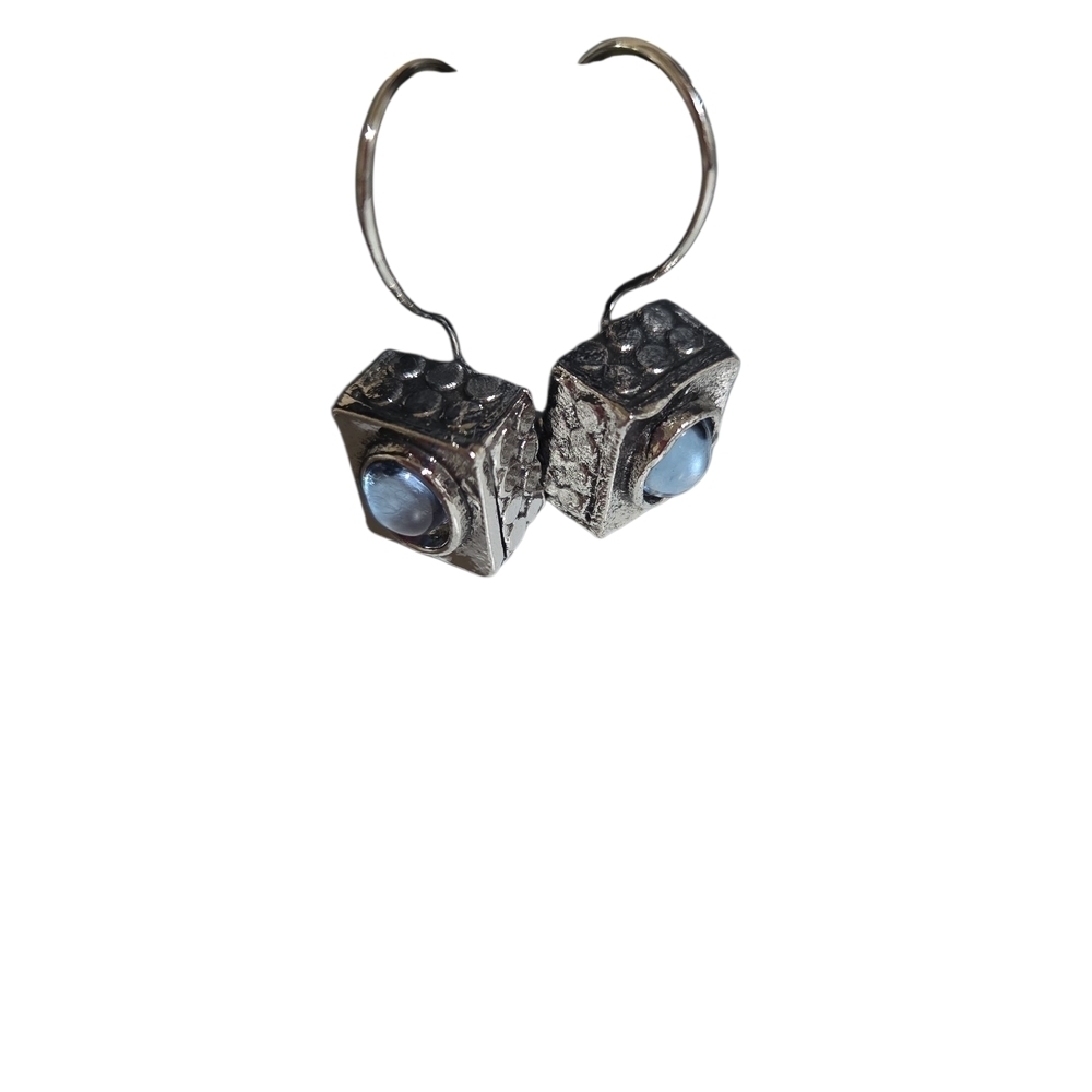 Silver Blue Stone Drop Earrings